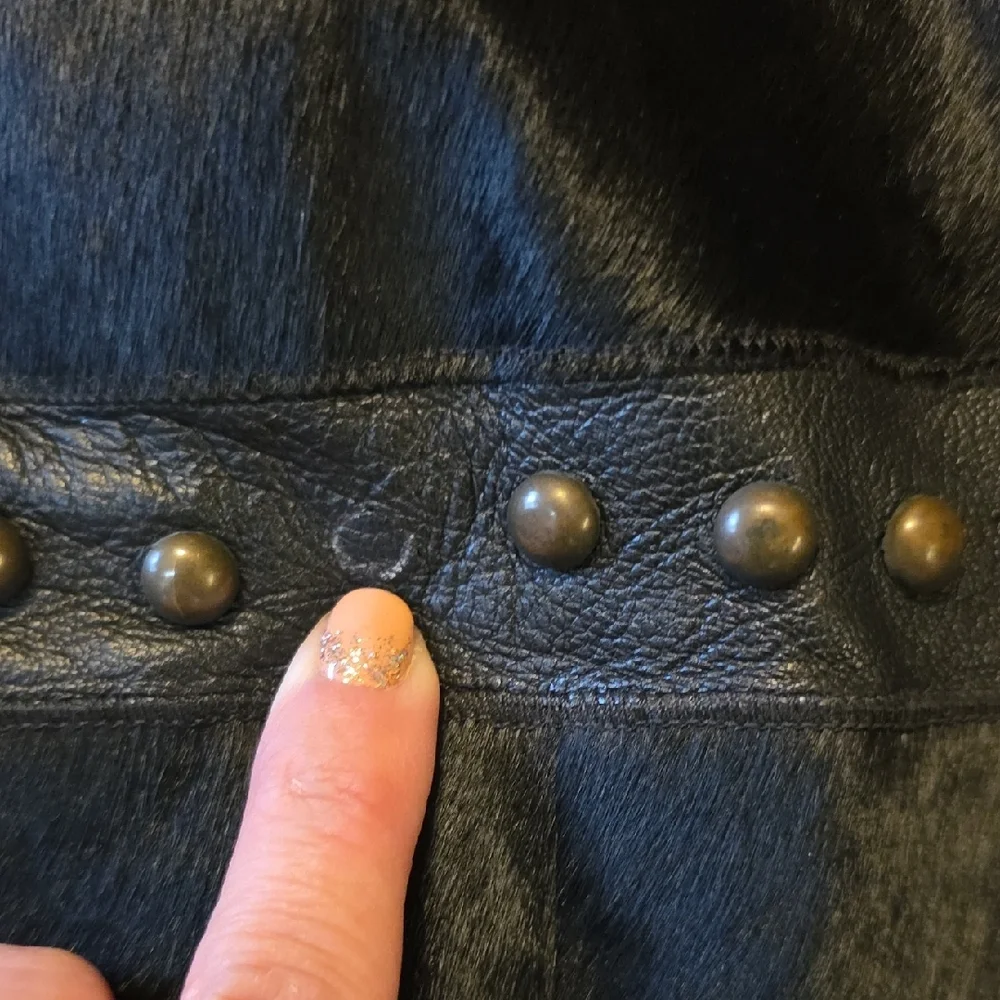 Cache Vintage Black Leather Jacket with Studs and Fur Sz 12 - Picture 8 of 14